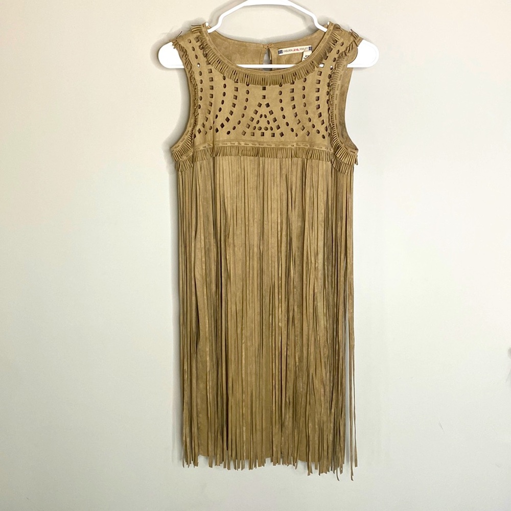 Bohemian Hippie Beigey/Tan suede fringe dress.